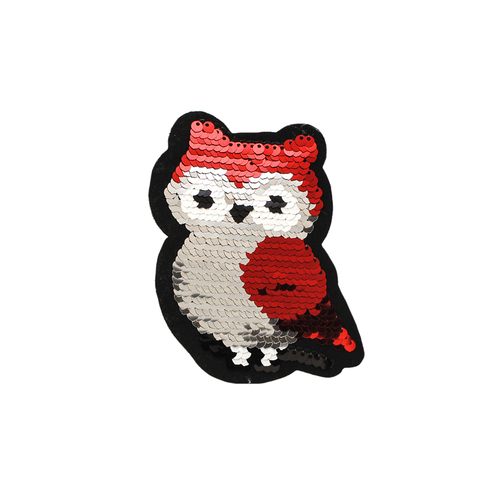 Аппликация клеевая пайетки двусторонняя Сова 10,5*8см, черный, красный, серебро, шт. Аппликации клеевые Пайетки
