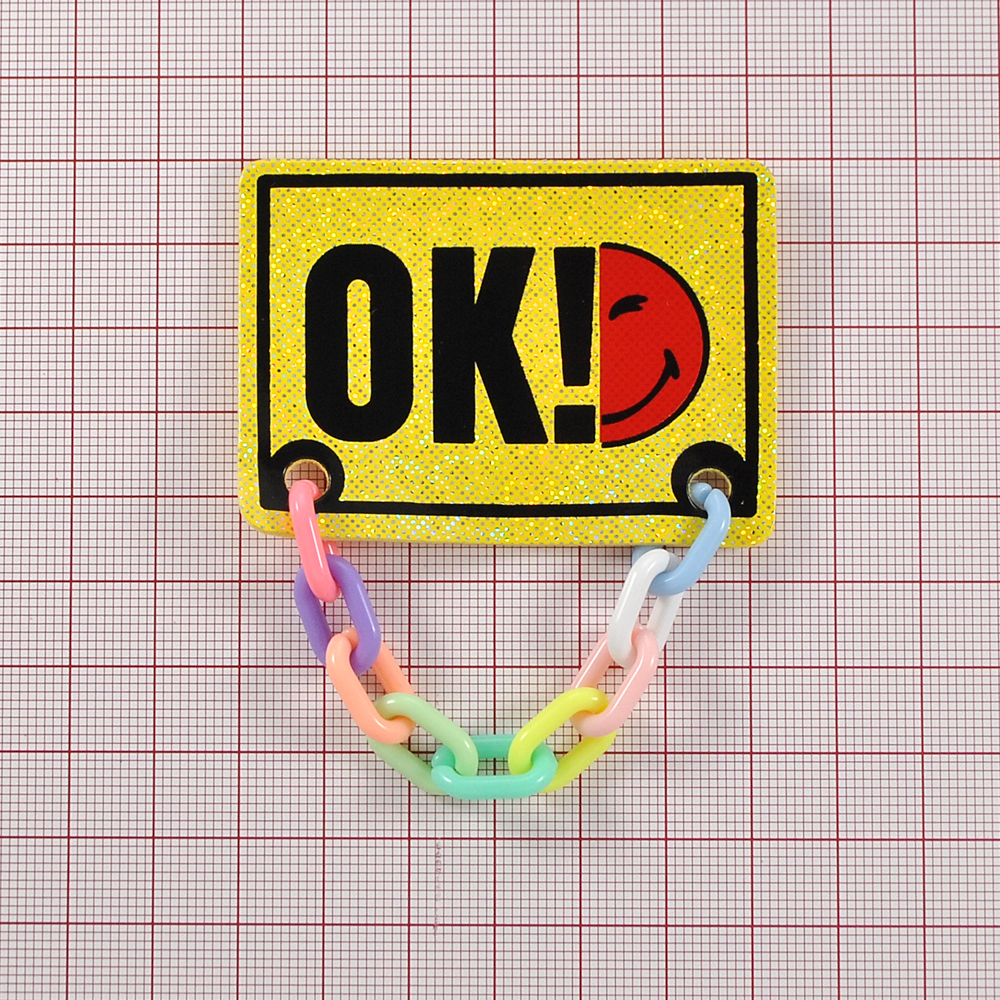 Лейба клеенка с радужной цепочкой ОК! 4,5*6,3см, желтый, красный, черный, шт. Лейба Клеенка