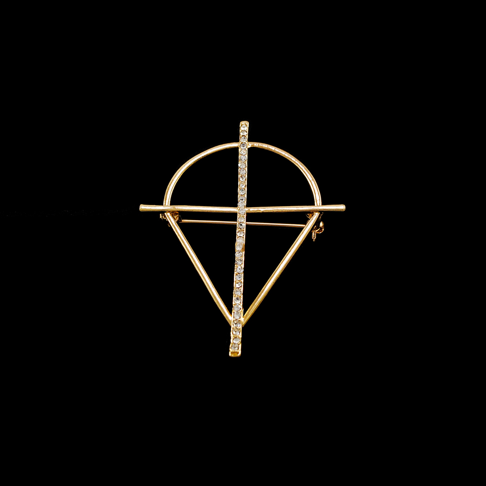 Брошь Крест золото, белые камни. Броши