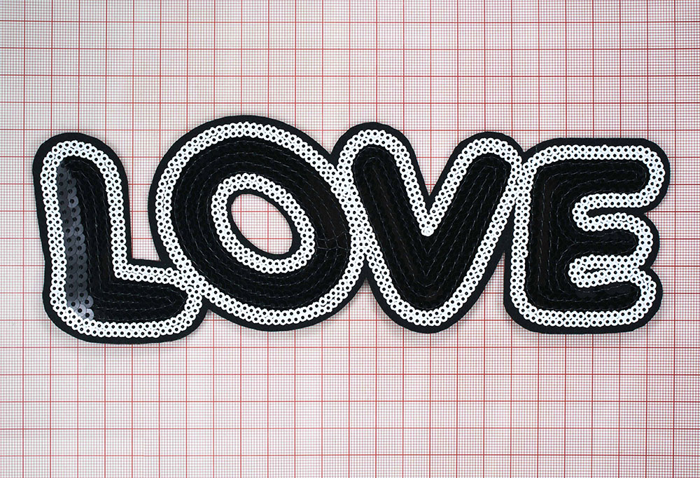 Аппликация клеевая пайетки LOVE 8*23см черный, белый, шт. Аппликации клеевые Пайетки