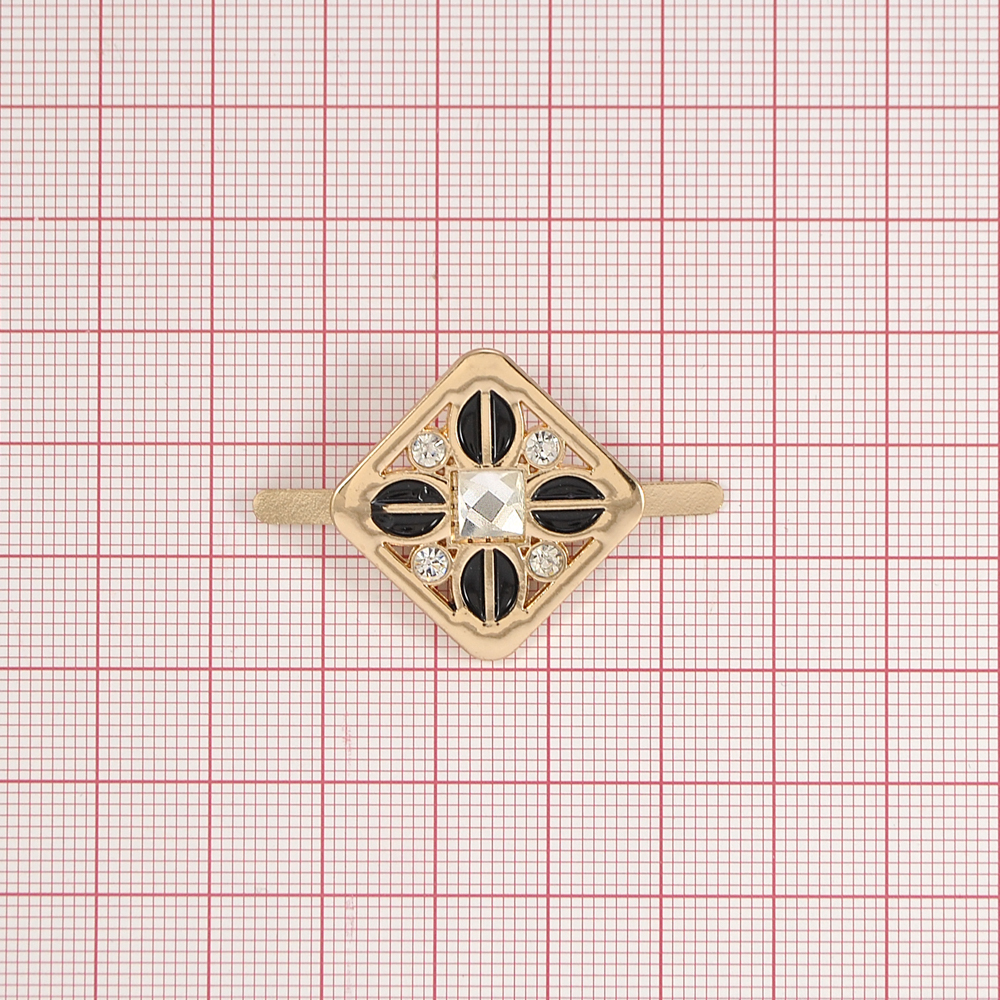 Краб металл B13082 Кофе ромб 27мм GOLD, белые камни, черная эмаль, шт . Крабы Металл Геометрия Декор