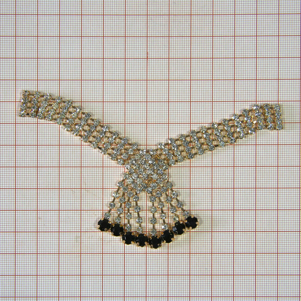 Укр.стекл перетяжка GOLD Колье 4 ряда белые камни, подвески-черные камни, шт. Перетяжка металл со стразами
