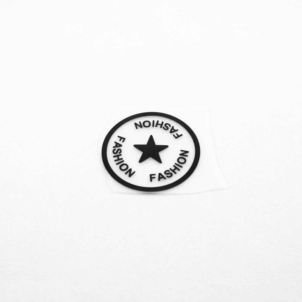 Термоаппликация резиновая прозрачная Fashion звезда 35мм круглая, черный рисунок, шт. Термопереводки Резиновые, Термопленка