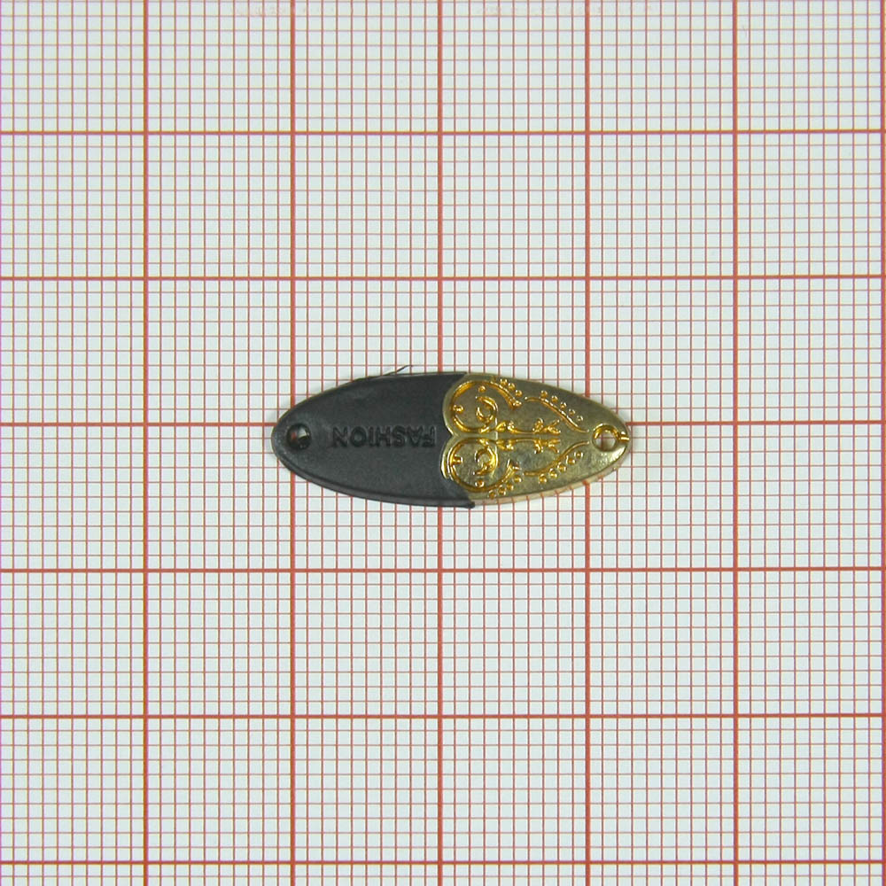 Лейба металл Fashion Овал 25*9мм пришивная, GOLD, черный кожзам. Лейба Металл