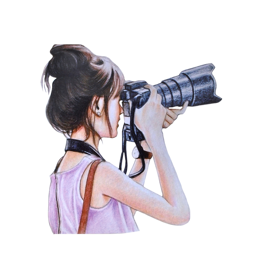 Термоаппликация Девушка с фотоаппаратом, 20*22см, коричневый, розовый, черный, бежевый, шт. Термоаппликации Накатанный рисунок