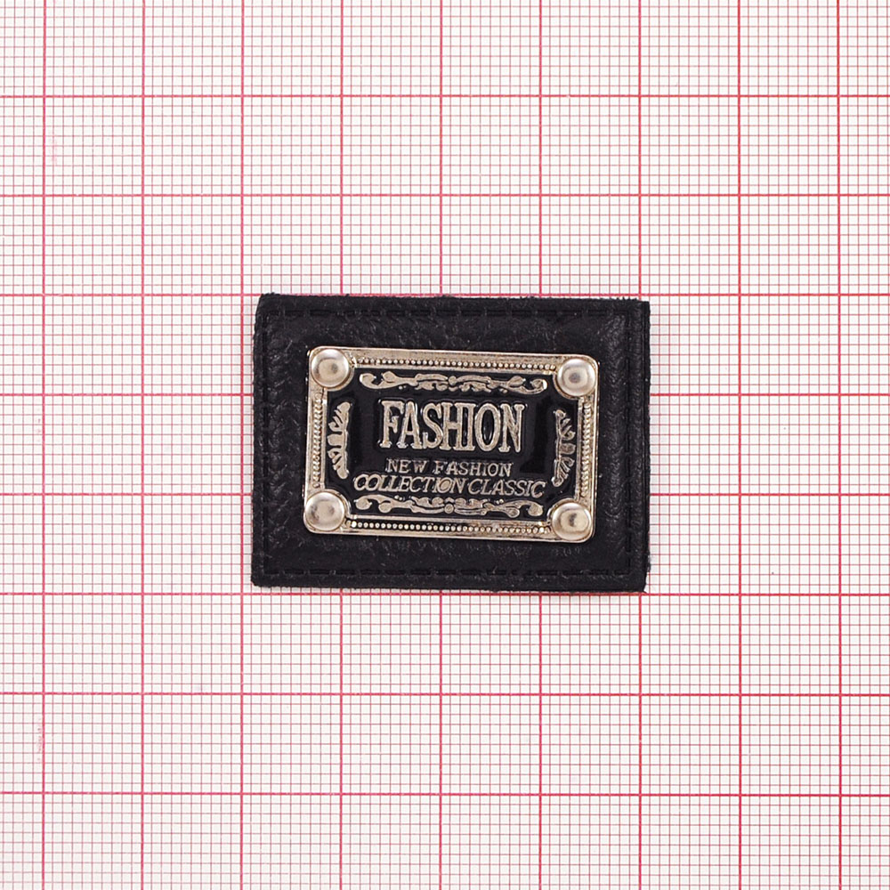Лейба кожзам Fashion NEW Fashоn 40*29мм черная, металл пластина old silver. Лейба Кожзам