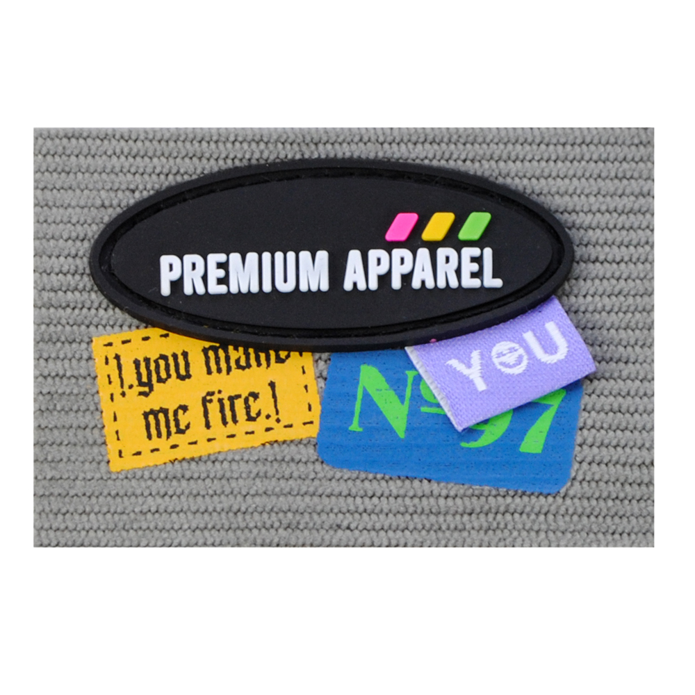 Лейба ткань и резина Premium Apparel, 6,5*4,5см, сер., чёрн., син., желт., шт. Лейба Ткань