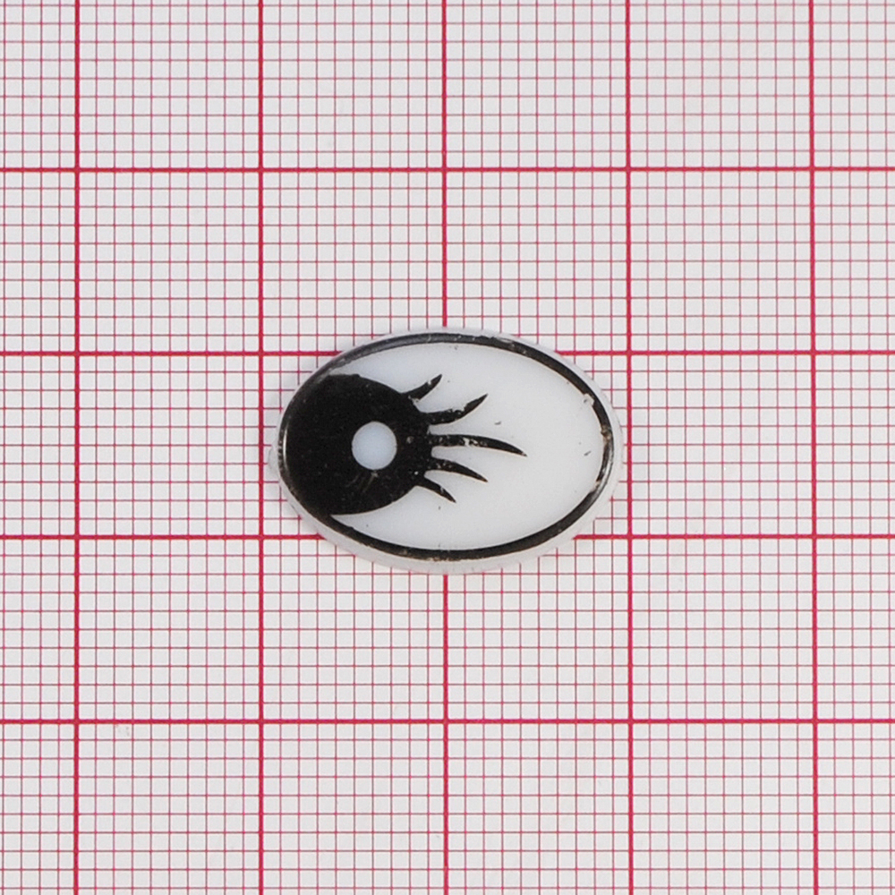 Глаз рисованый №2, овал 20*14мм, белый, черный зрачок, реснички, 1тыс.шт. Глазики рисованные