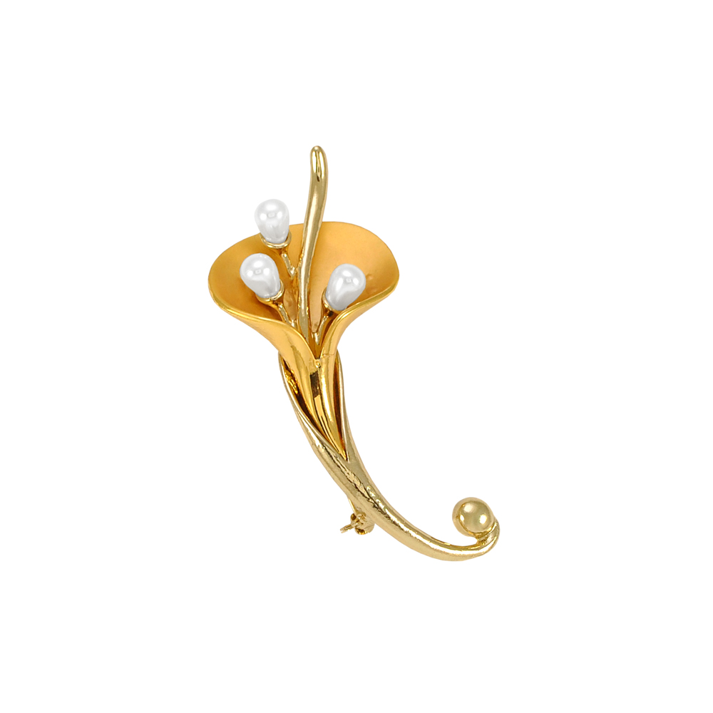 Брошь Цветок Калы золото и белый жемчуг, шт. Броши