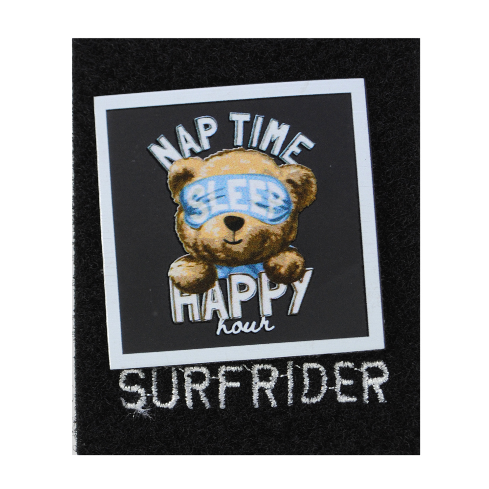 Нашивка тканевая с элементом на липучке Nap time happy hour 8*6,5см черная, бел. лого, шт. Нашивка Липучка