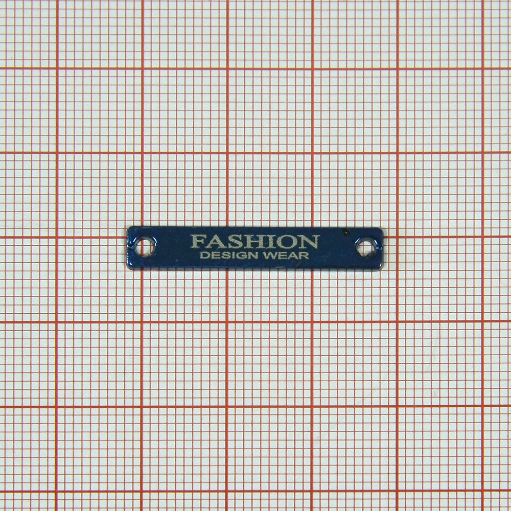 Лейба металл Fashion Планка 30*5мм пришивная, синий электрофорез, лого лазер. Лейба Металл