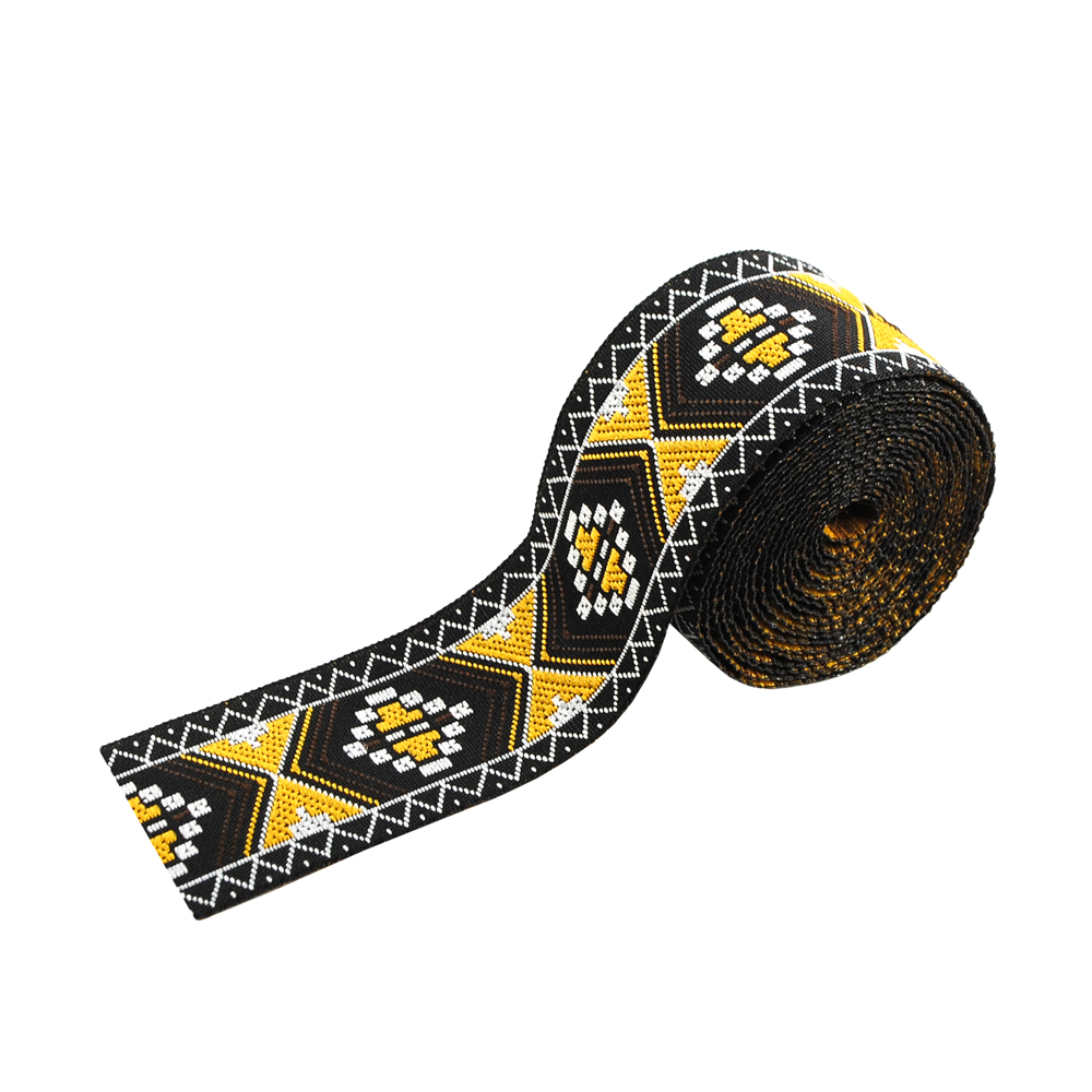 Тесьма декор. Этника 2,5см, Орнамент ромб (охра, коричневый, белый), 100м. Тесьма