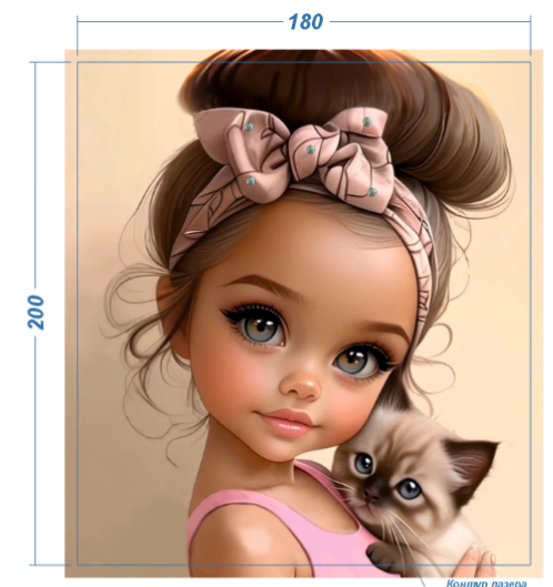 Аппликация композит, Девочка с котенком, 18*20см, королевский атлас, сублимация, лазер, SS10 32582, шт. Аппликация композит