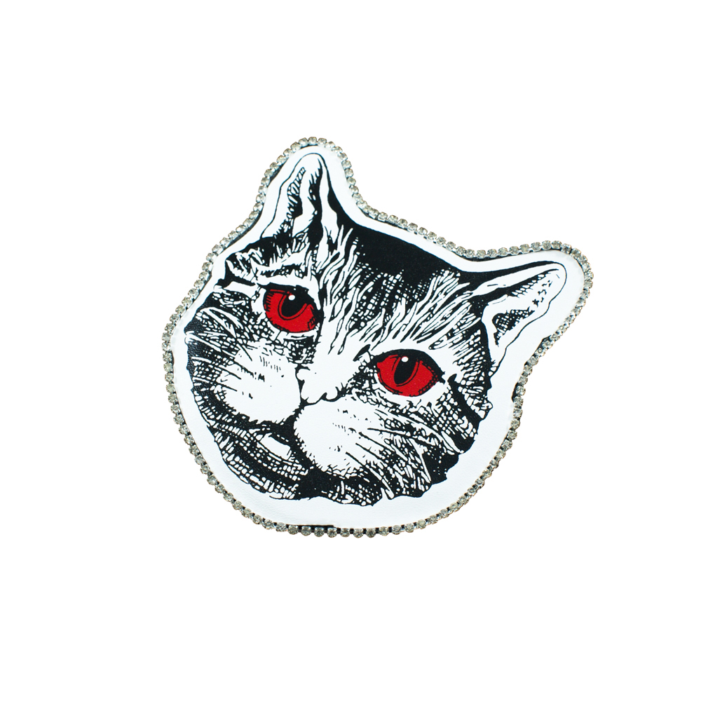 Аппликация клеевая стразы Кот 10*11,5см белый, черный, красные глаза, белые камни, шт. Аппликации клеевые Стразы комб.