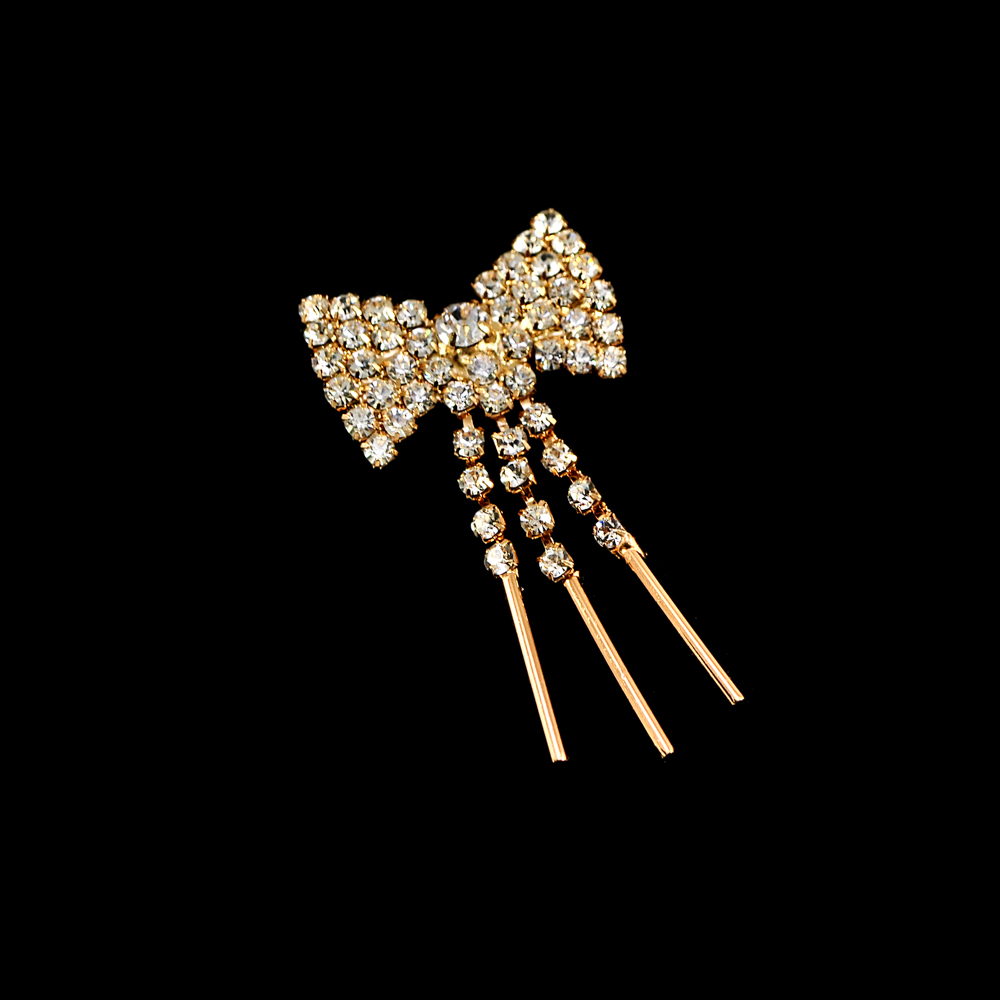 Краб металл SH-010 Бантик-подвески GOLD, бел. камни. Крабы Металл Геометрия Декор