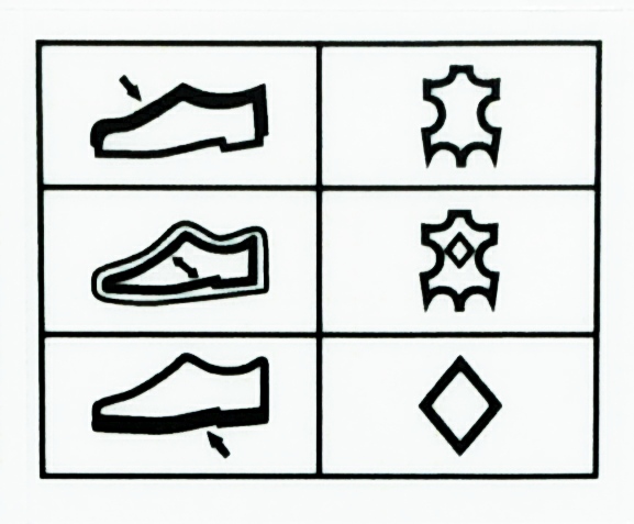 Этикетка наклейка Обувная 2 (верх: кожа / внутри: кожа с покрытием / подошва: иное) 19*24мм/208/238шт на листе/, шт. Этикетка бумага