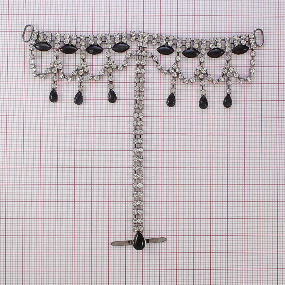 Укр.стекл. 91047 /перетяжка тройная/ 12см BLACK NIKEL. Перетяжка металл со стразами