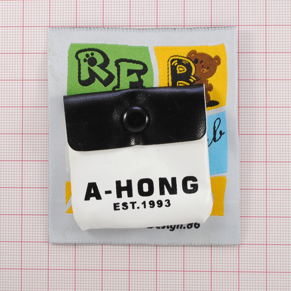Лейба ткань и карман к/з, A-HONG 7*8см., бел., черн., зел., желт., оранж., шт. Лейба Ткань