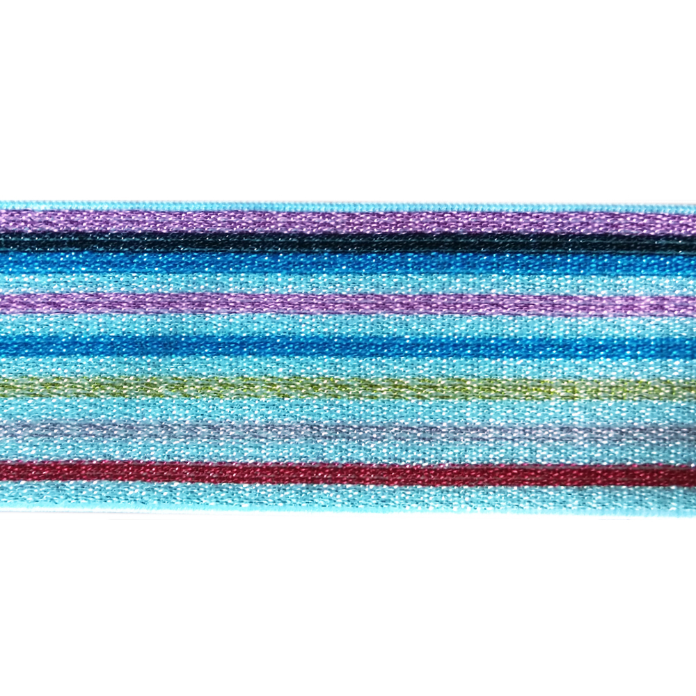 Резинка люрекс Полосы 4см, голубой и розовый, черный, синий, желтый, серебряный, красный люрекс, 50ярд. Резинка