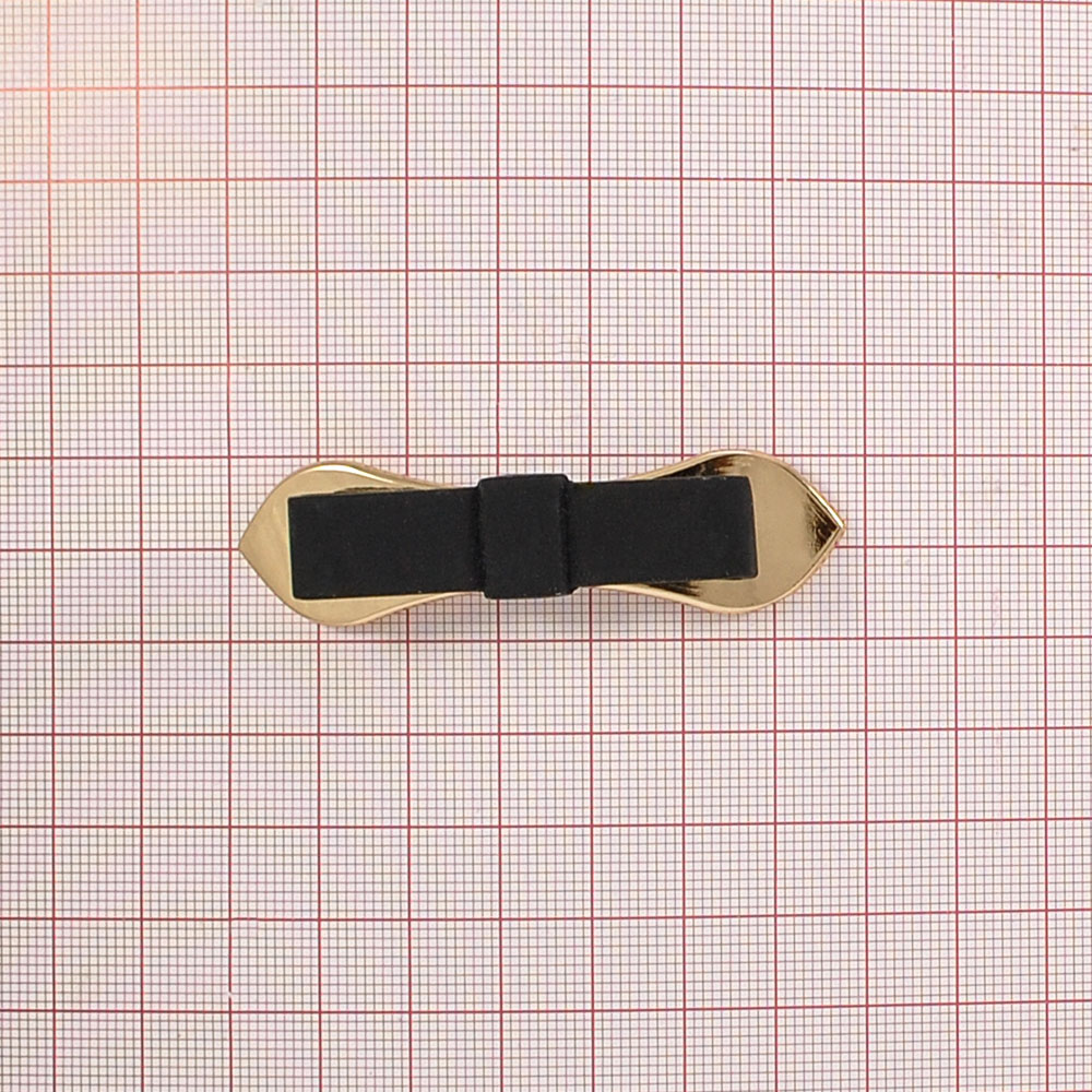 Краб металлический Ремешок-бантик 68*18мм GOLD, черный резиновый бантик, шт. Крабы Металл Геометрия