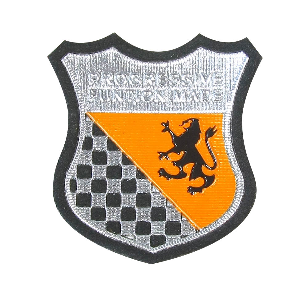 Нашивка тканевая резиновая накладка Лев оранжевый угол, шахматка-черный, серебро (№3). Нашивка Ткань