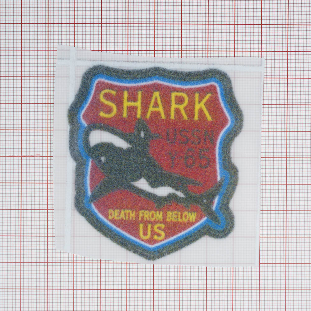 Термоаппликация флок SHARK, 75*65мм, фигурная, синий, красный, белая акула, шт. Термопереводки Флок