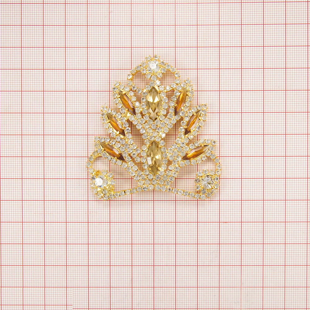 Декор металл пришивной Корона GOLD, камни Глаз янтарн., шт. Декор Металл Пришивной