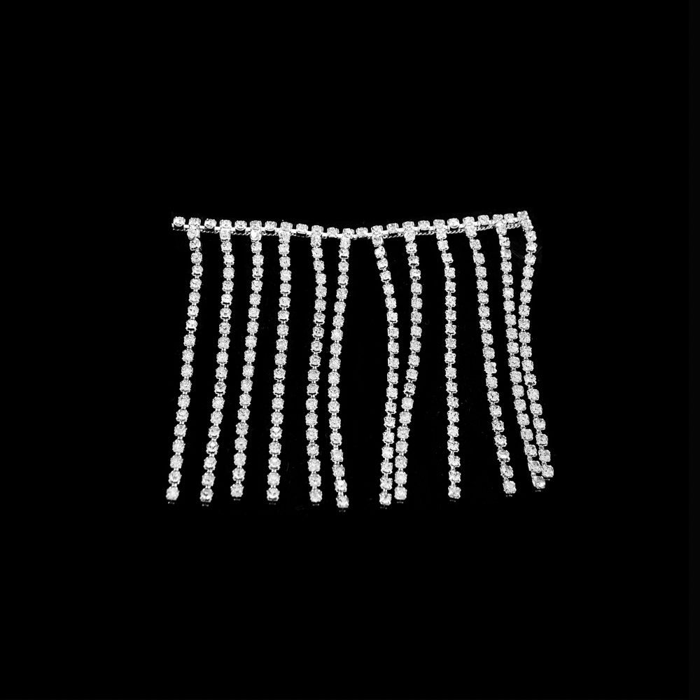 Тесьма стразы с подвесками  из страз,  8,2см, белый, ярд. Тесьма из страз