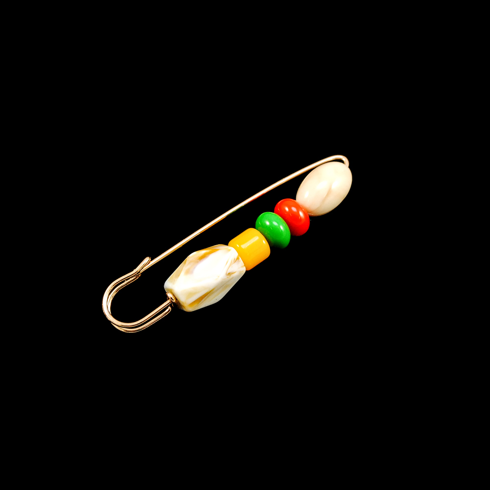 Булавка 5 бусин 8,5см золото, бусины мрамор, желтый, красный, зеленый, шт. Булавки
