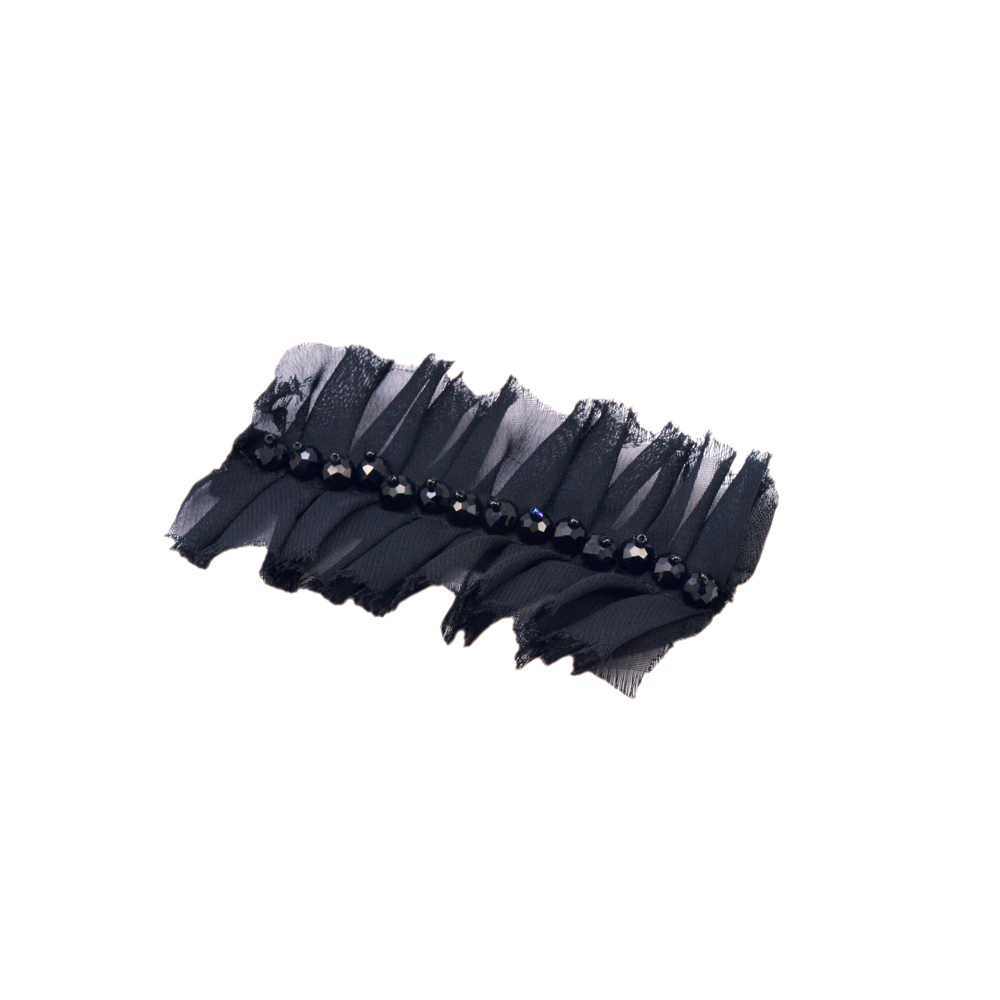 Аппликация декор черный, Полоска из черных бусин на ткани. Аппликация Декор