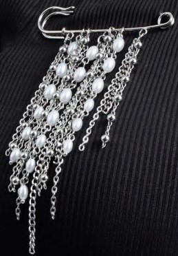 Булавка, 7см, серебро, бусины, цепочки, шт. Булавки