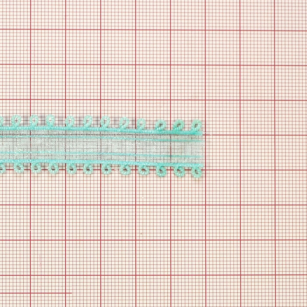 Тесьма органза с петельками 2,5см бирюзовый, 100ярд. Тесьма