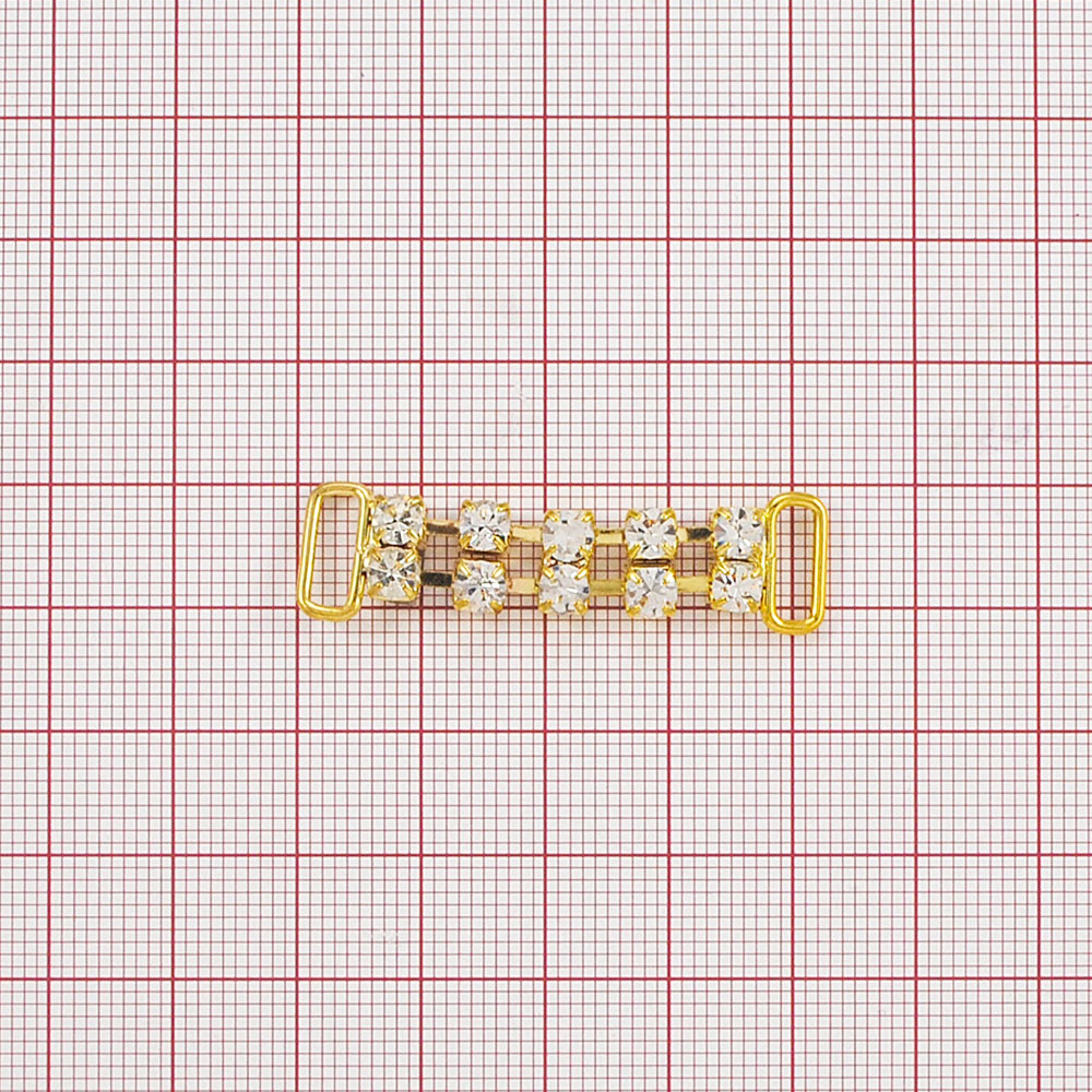 Укр. стекл. 9480 /А-60 GOLD /браслет 5 пар/. Перетяжка металл со стразами