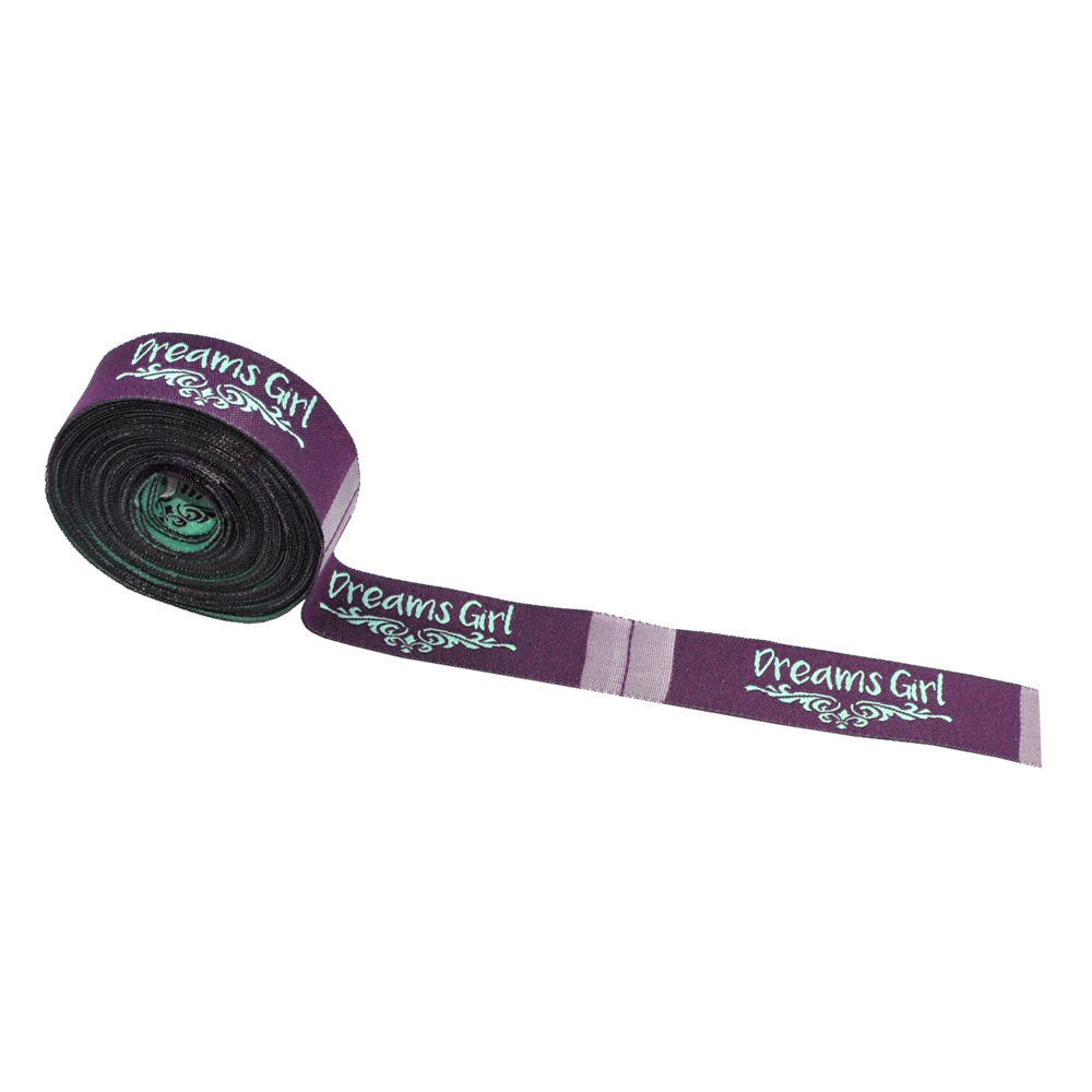 Этикетка тканевая вышитая Dreams Girl 2см, сливовая, ментоловый лого, шт. Вышивка / этикетка тканевая