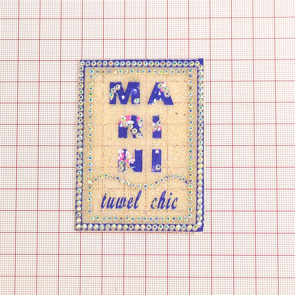 Аппликация клеевая стразы, стеклянная крошка MaRiNi 6*8см прозрачный бисер, хамелеон камни, синий кант, шт. Аппликации клеевые Стразы комб.