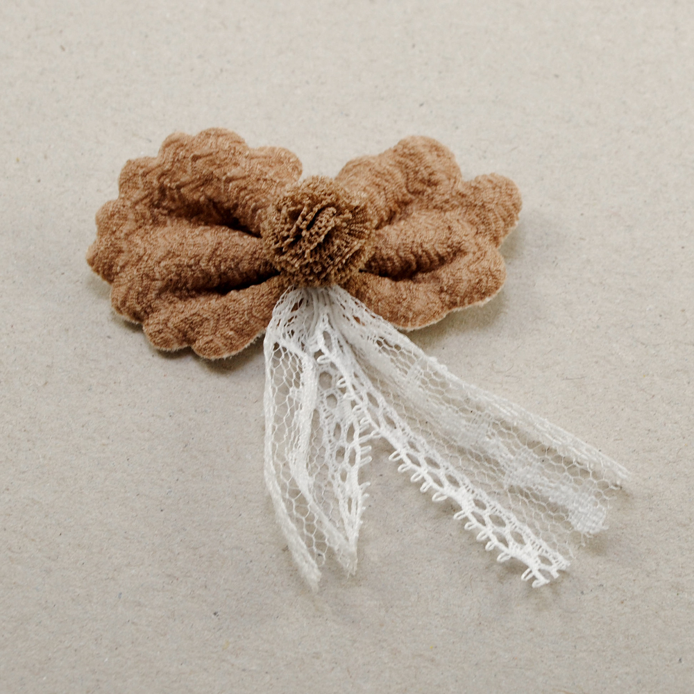 Аппликация тканевая пришивная детская Бант, 6*3см, коричневый, белый, шт. Аппликации Пришивные Цветы Банты