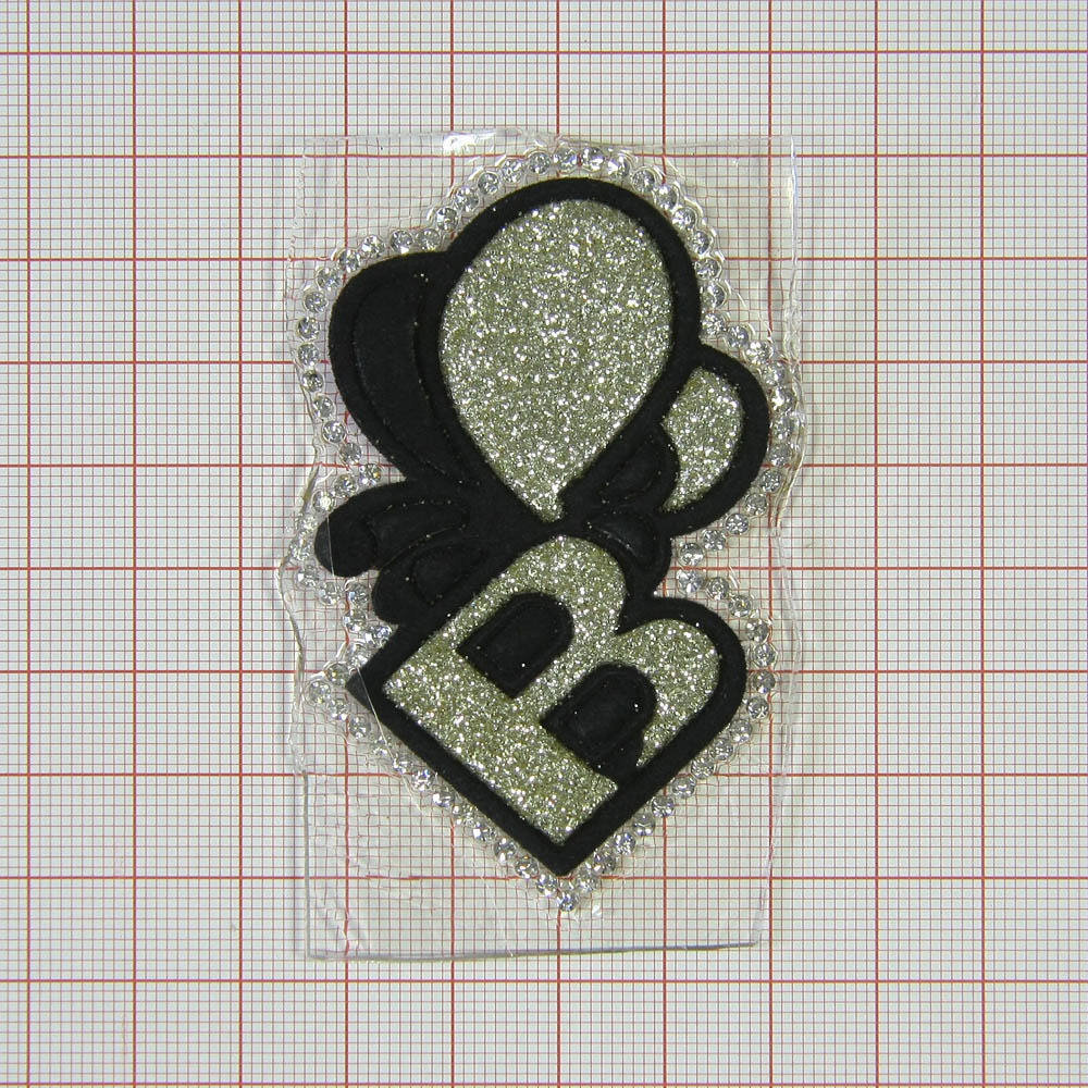 Аппликация клеевая глиттер стразы B Бабочка 6*6см светлое золото, черный, белые камни, шт. Аппликации клеевые Глиттер