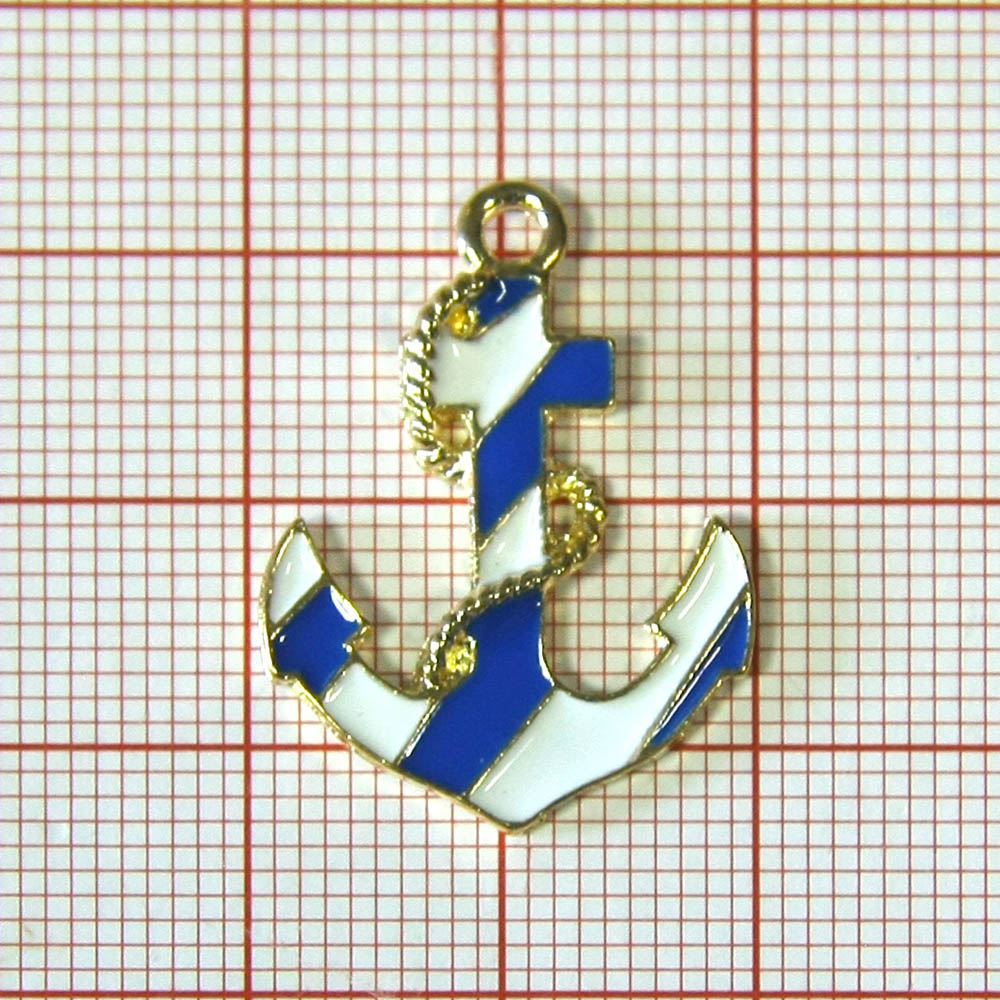 Подвеска металл Якорь 20*26мм, GOLD, белая, синяя эмаль, шт. Подвески