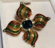 Брошь Цветок с камнем синим, золото, красный, зеленый, шт . Броши