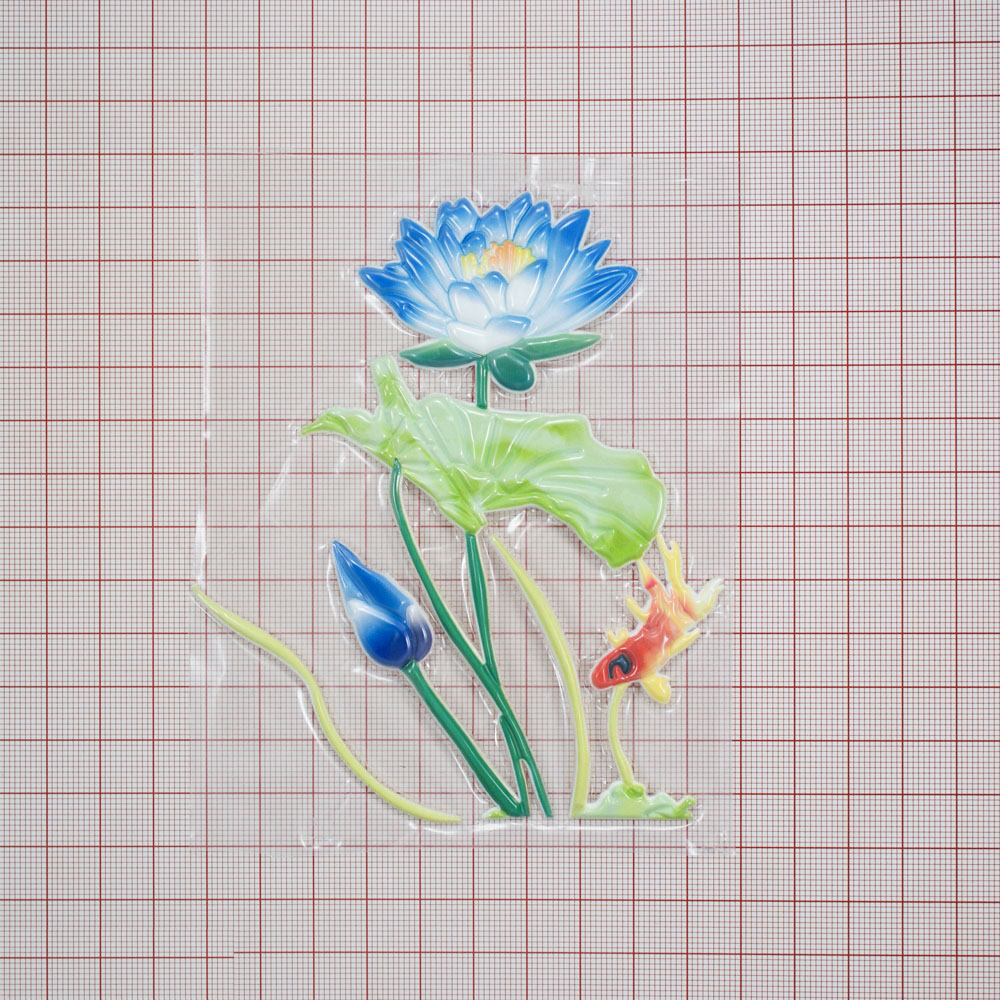 Термоаппликация резиновая 6075 Лилия Бело-Синяя 10*11,8см зеленый, синий, белый, желтый, красный, шт. Термопереводки Цветы, Птицы