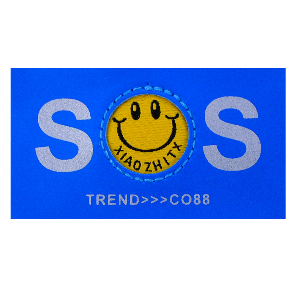 Лейба к/з SOS trend, 8*4,5см, синий., вставка ткань жёлт., смайл, шт. Лейба Кожзам