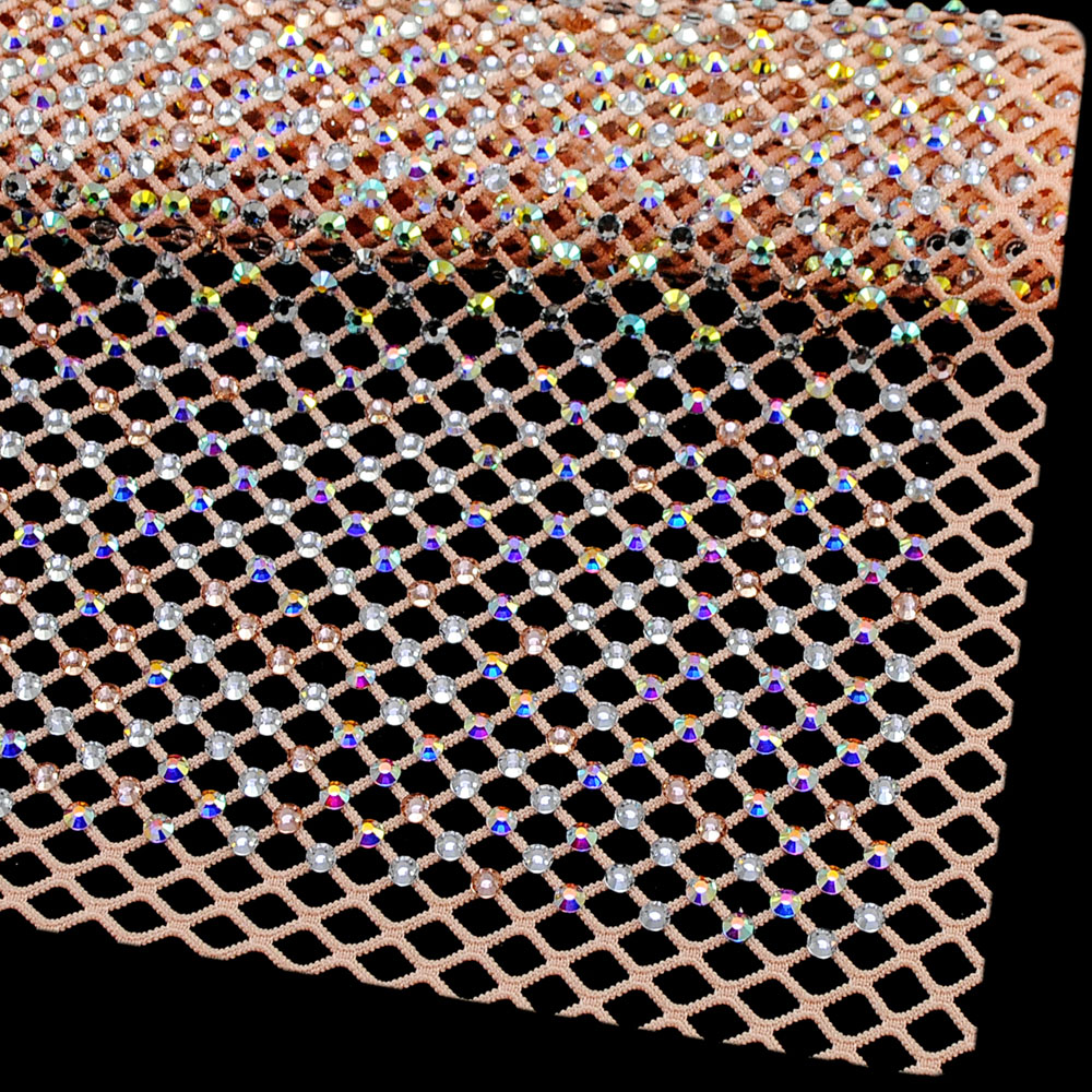Сеть со стразами SS12, 36*36см абрикосовый, crystal AB, champagne, шт. Сеть со стразами