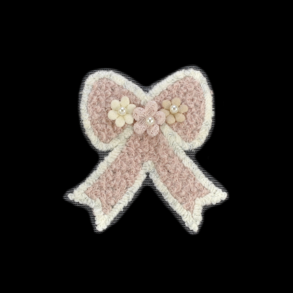 Аппликация вязаная пришивная Бант, 9*8,5см, белый, розовый, шт. Аппликации Пришивные Кружевные Вязаные