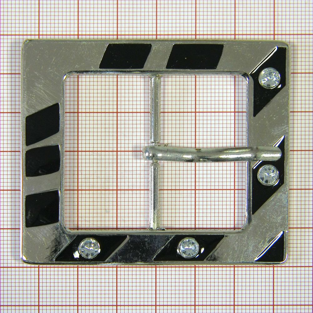 Пряжка металл 10406 4см NIKEL, черн. эмаль, камни . Пряжка