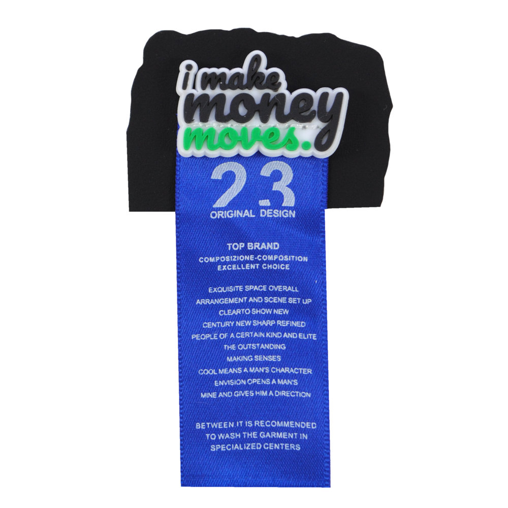 Лейба к/з и ткань, i make money moves, 5*3,5см (флажок 5см), черн., син., бел., зел., резина, шт. Лейба Кожзам