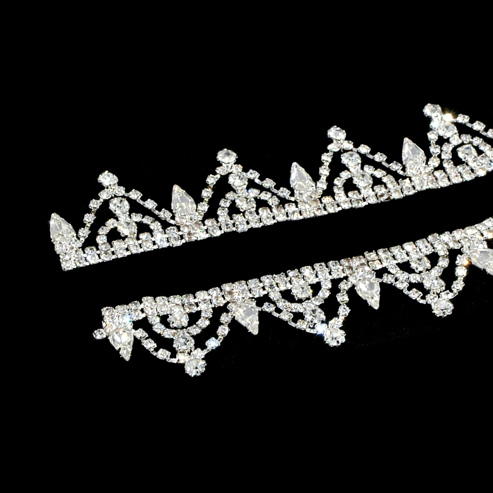 Тесьма стразы Орнамент, 3см, никель, белый, ярд. Тесьма из страз