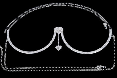 Цепочка для тела (поддержка груди) Сердце с подвеской, никель, белые камни, шт. Украшения