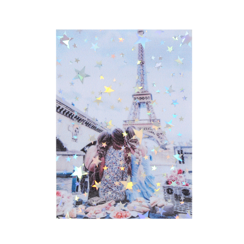 Аппликация клеенка пришивная Девушки, Эйфелева Башня, 8*11см, белый, голубой, розовый, звезды хамелеон, шт. Аппликации Пришивные Резина, Силикон