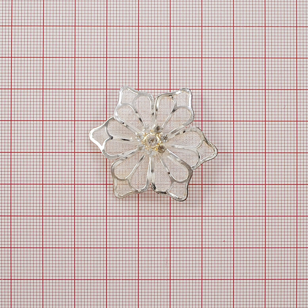 Краб металл Цветок, 4см, NIKEL, метал. сетка, белые камни, шт. Крабы Металл Цветы, Жуки