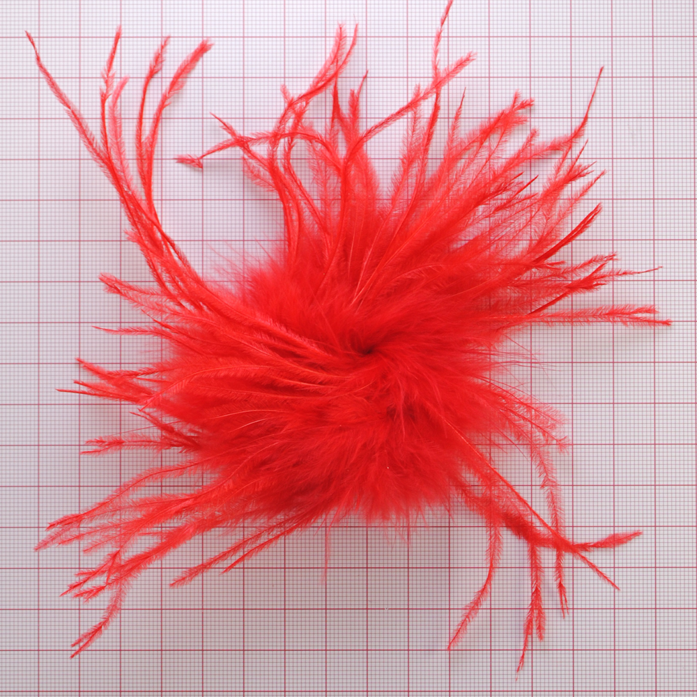 Брошь из перьев, 10-15см, красный., шт.. Перья